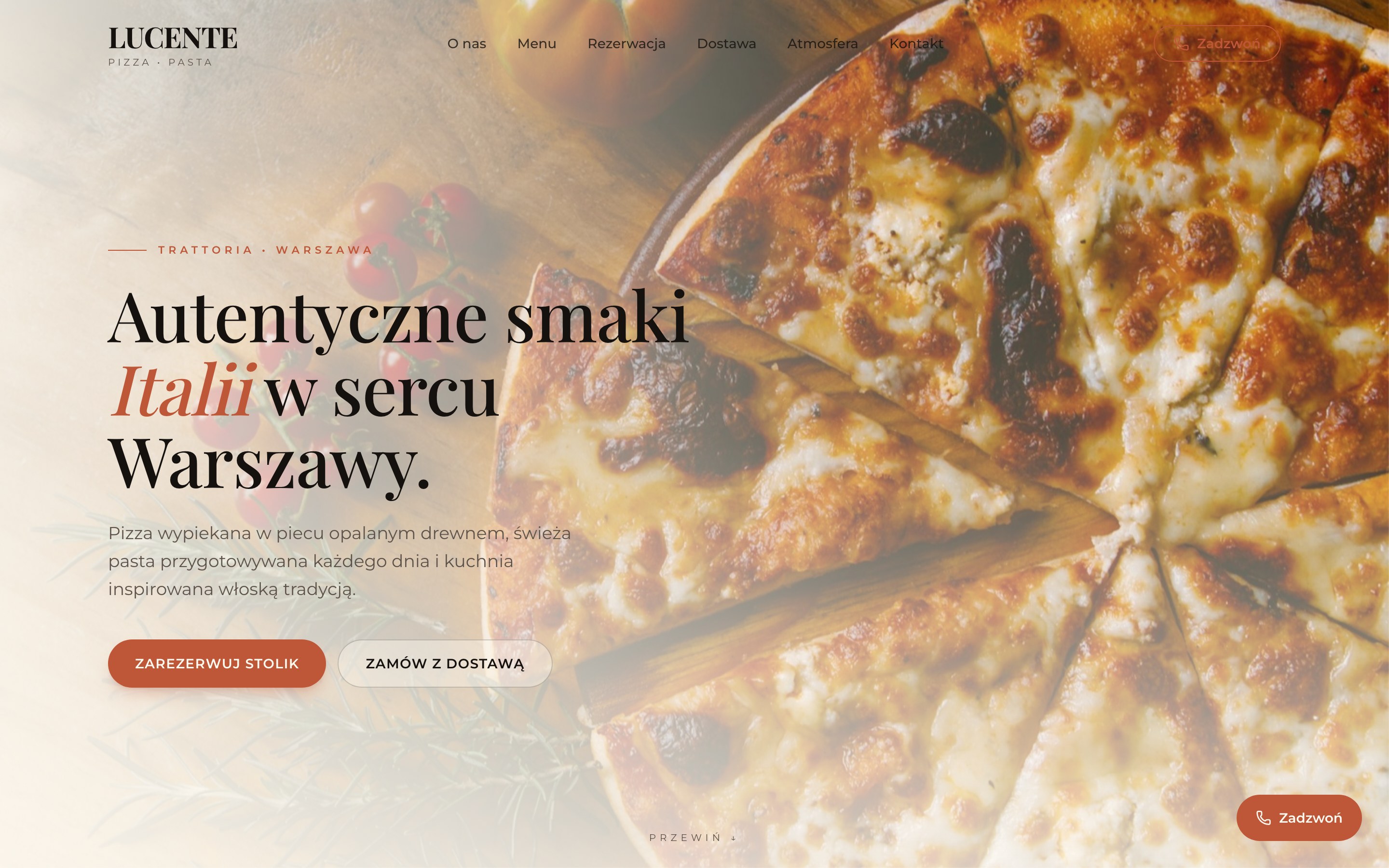 LUCENTE — widok strony internetowej restauracji